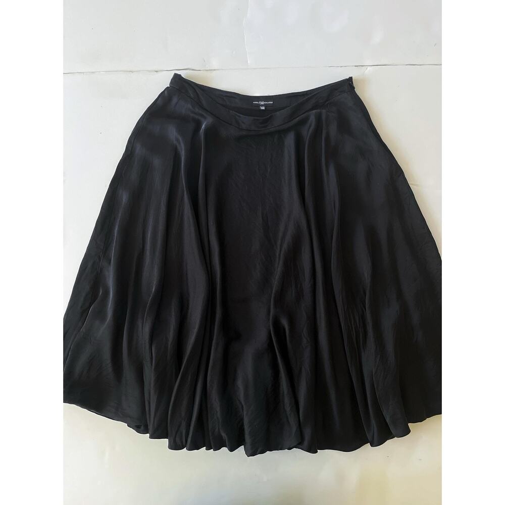 Mabel Magalhães Skirt Womens 44(L)Black Silk Satin Bubble Hem A Line Knee Length